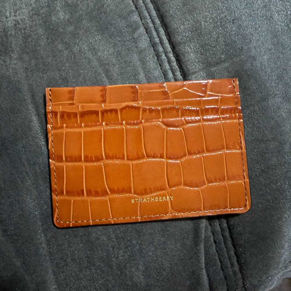 Strathberry Tan Croc-Embossed Card Holder